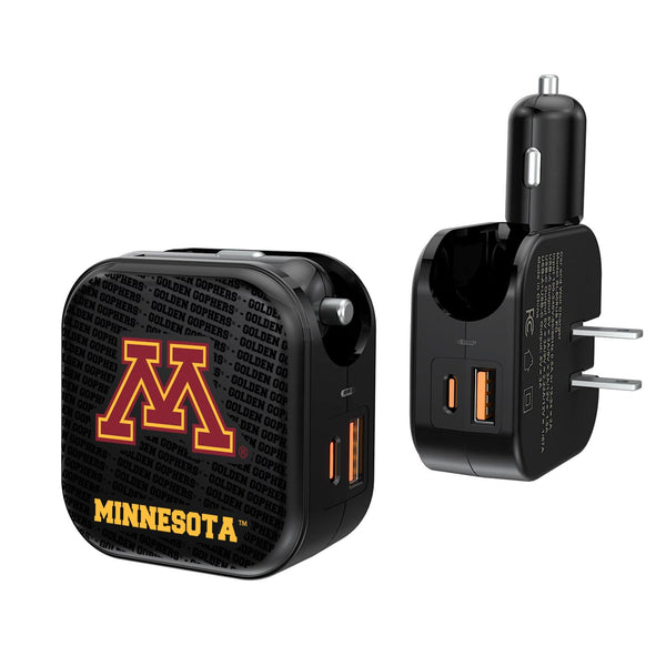 Minnesota Golden Gophers Text Backdrop 2 in 1 USB A/C Charger