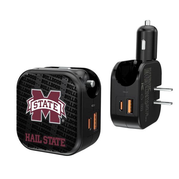 Mississippi State Bulldogs Text Backdrop 2 in 1 USB A/C Charger
