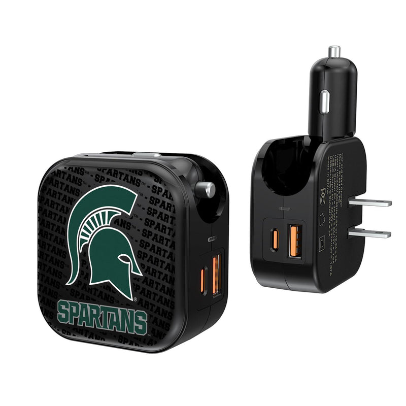 Michigan State Spartans Text Backdrop 2 in 1 USB A/C Charger
