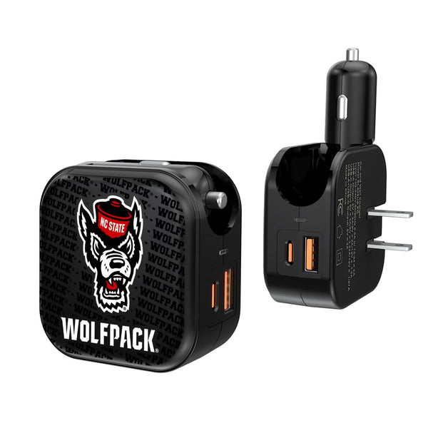 North Carolina State Wolfpack Text Backdrop 2 in 1 USB A/C Charger