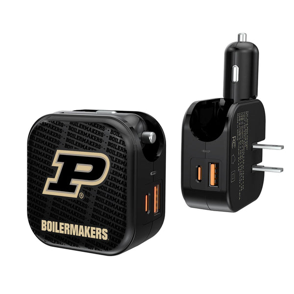 Purdue Boilermakers Text Backdrop 2 in 1 USB A/C Charger