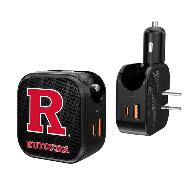 Rutgers Scarlet Knights Text Backdrop 2 in 1 USB A/C Charger