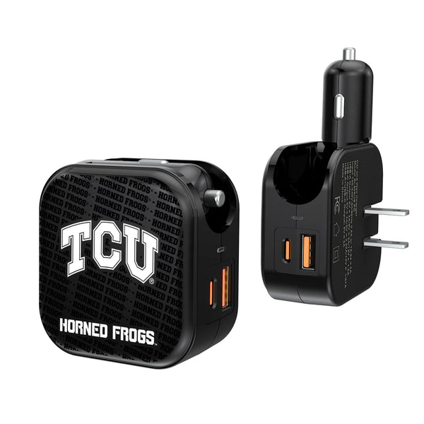 Texas Christian Horned Frogs Text Backdrop 2 in 1 USB A/C Charger