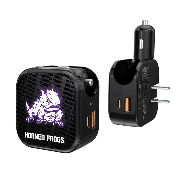 Texas Christian Horned Frogs Text Backdrop 2 in 1 USB A/C Charger