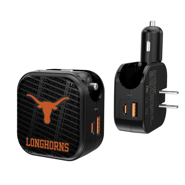 Texas Longhorns Text Backdrop 2 in 1 USB A/C Charger