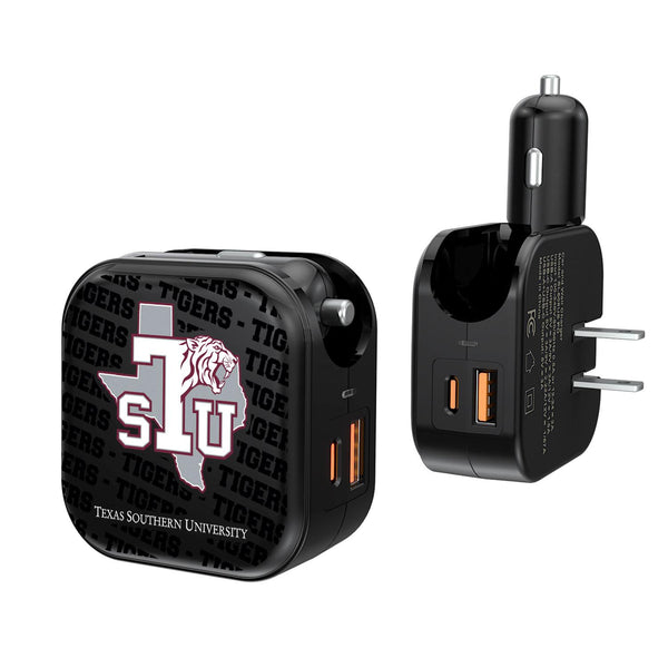 Texas Southern Tigers Text Backdrop 2 in 1 USB A/C Charger