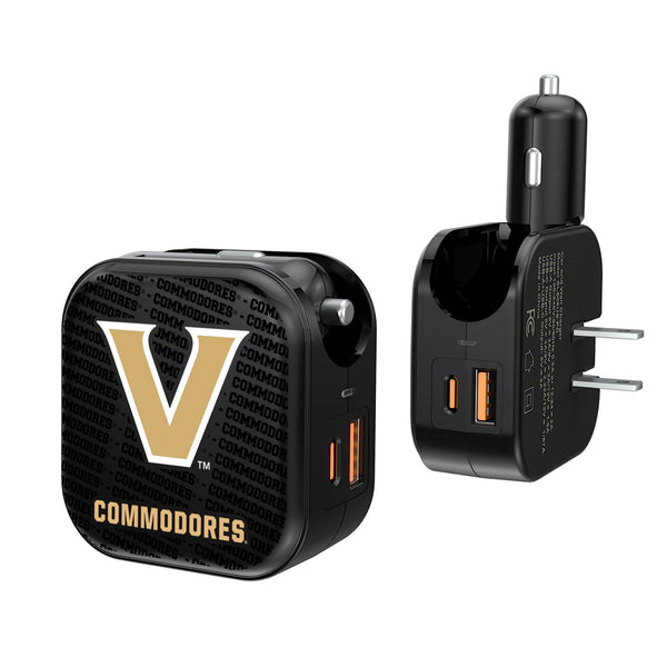 Vanderbilt Commodores Text Backdrop 2 in 1 USB A/C Charger