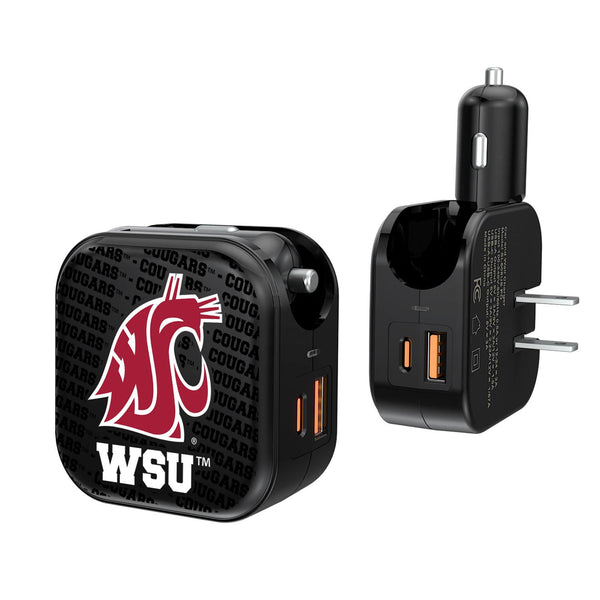 Washington State Cougars Text Backdrop 2 in 1 USB A/C Charger