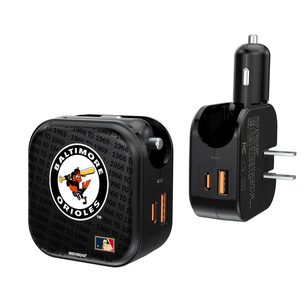 Baltimore Orioles 1966-1969 - Cooperstown Collection Blackletter 2 in 1 USB A/C Charger