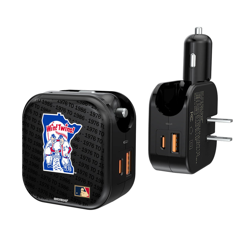 Minnesota Twins 1976-1986 - Cooperstown Collection Blackletter 2 in 1 USB A/C Charger
