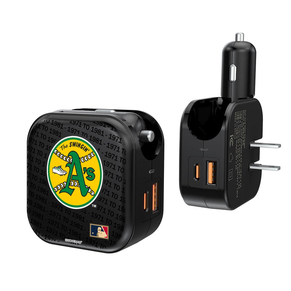Oakland As 1971-1981 - Cooperstown Collection Blackletter 2 in 1 USB A/C Charger