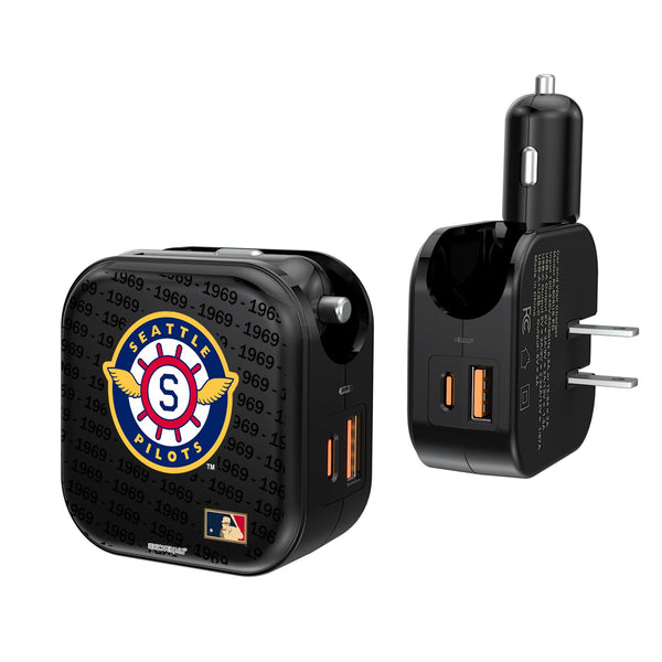Seattle Pilots 1969 - Cooperstown Collection Blackletter 2 in 1 USB A/C Charger