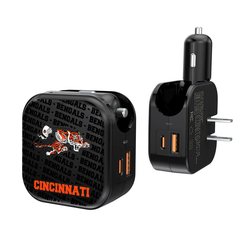 Cincinnati Bengals Blackletter 2 in 1 USB A/C Charger