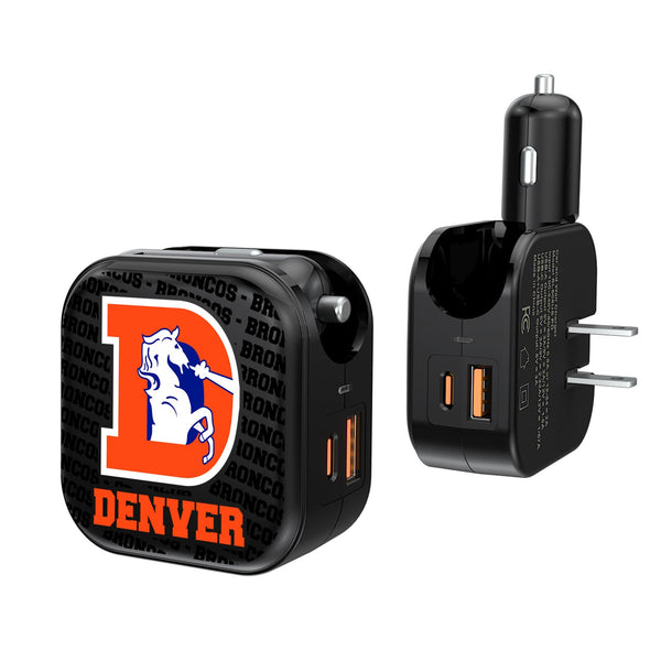 Denver Broncos 1993-1996 Historic Collection Blackletter 2 in 1 USB A/C Charger