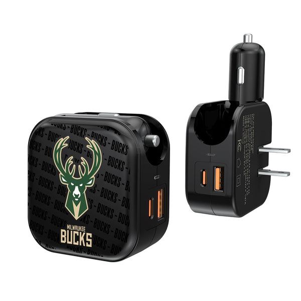 Milwaukee Bucks Blackletter 2 in 1 USB A/C Charger