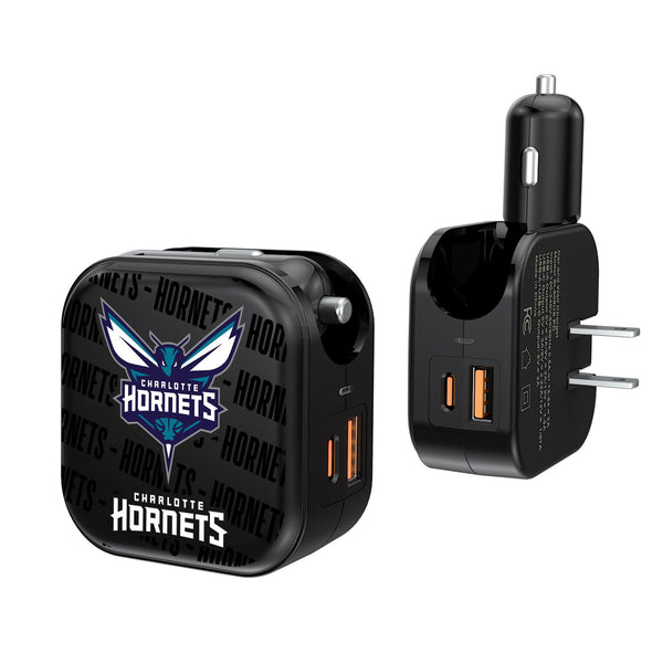 Charlotte Hornets Blackletter 2 in 1 USB A/C Charger