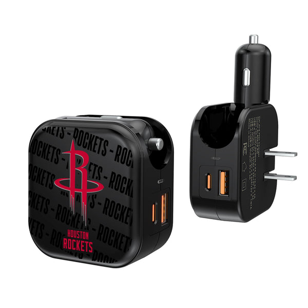 Houston Rockets Blackletter 2 in 1 USB A/C Charger