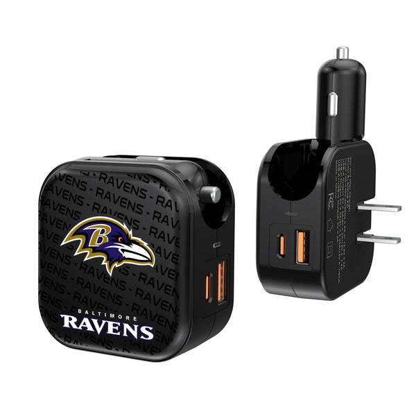 Baltimore Ravens Blackletter 2 in 1 USB A/C Charger