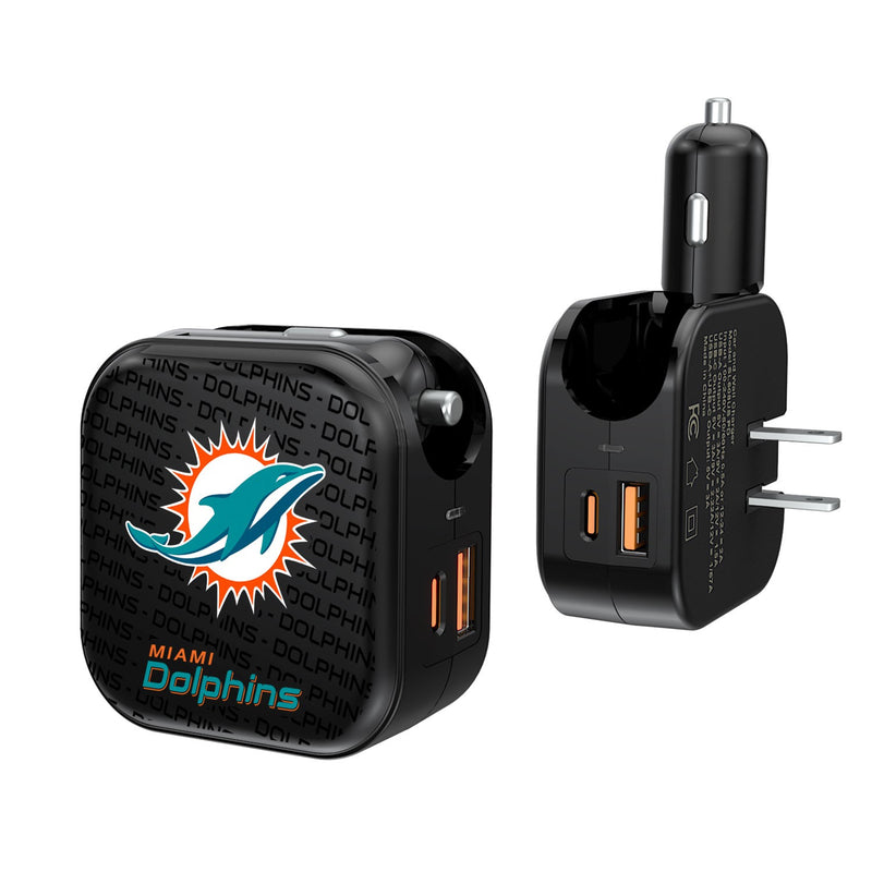 Miami Dolphins Blackletter 2 in 1 USB A/C Charger
