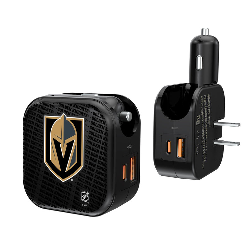 Vegas Golden Knights Blackletter 2 in 1 USB A/C Charger