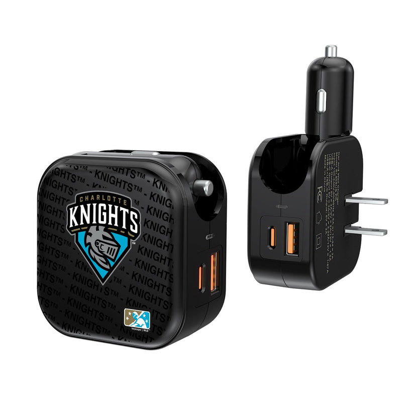 Charlotte Knights Blackletter 2 in 1 USB A/C Charger