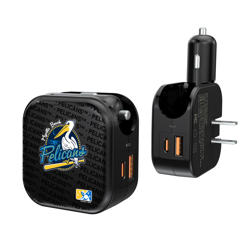 Myrtle Beach Pelicans Blackletter 2 in 1 USB A/C Charger