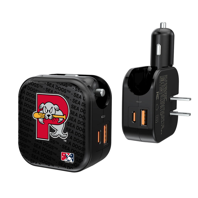 Portland Sea Dogs Blackletter 2 in 1 USB A/C Charger