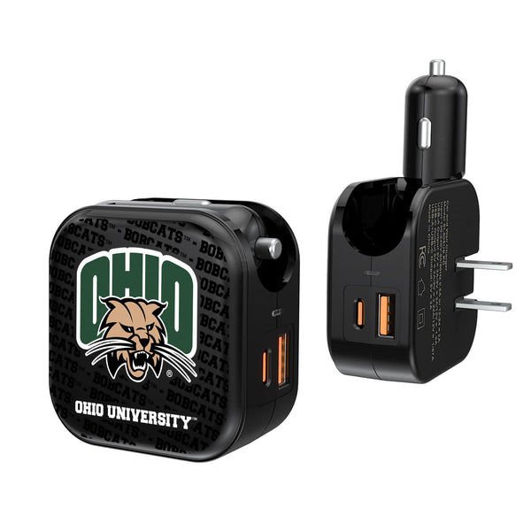 Ohio University Bobcats Text Backdrop 2 in 1 USB A/C Charger
