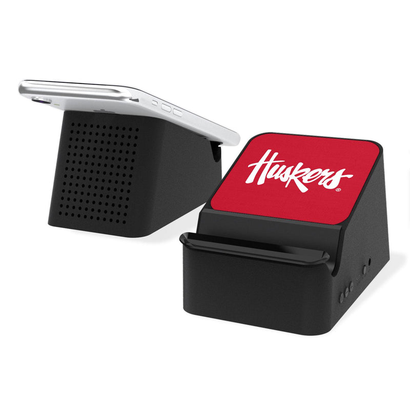 Nebraska Huskers Solid Wireless Charging Station and Bluetooth Speaker