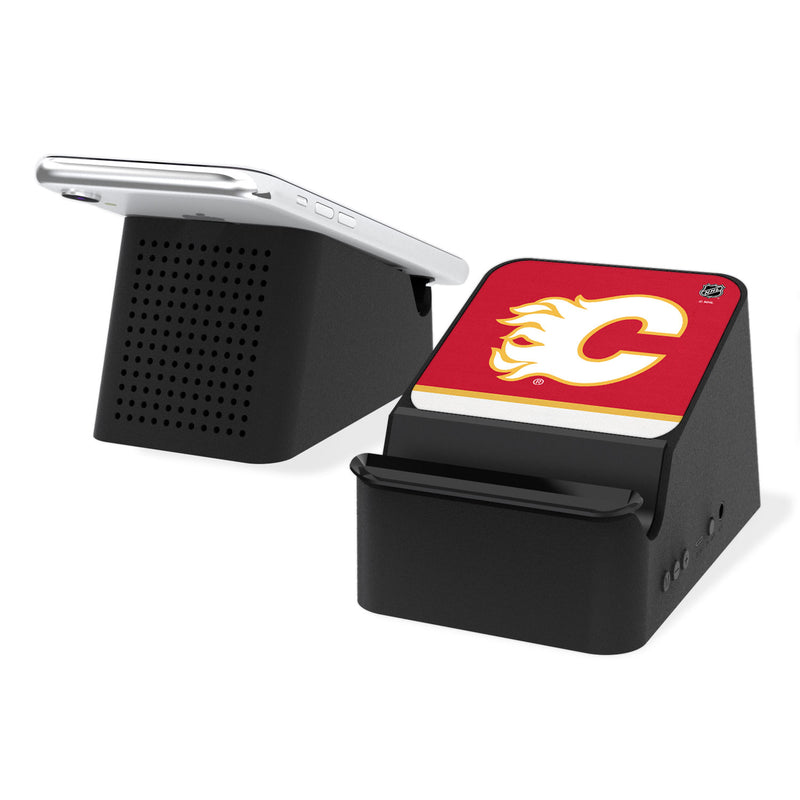 Calgary Flames Stripe Wireless Charging Station and Bluetooth Speaker