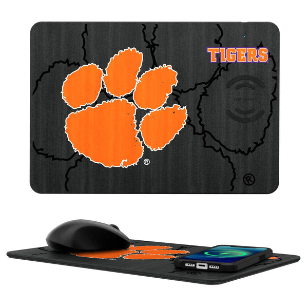 Clemson Tigers Monocolor Tilt 15-Watt Wireless Charger and Mouse Pad