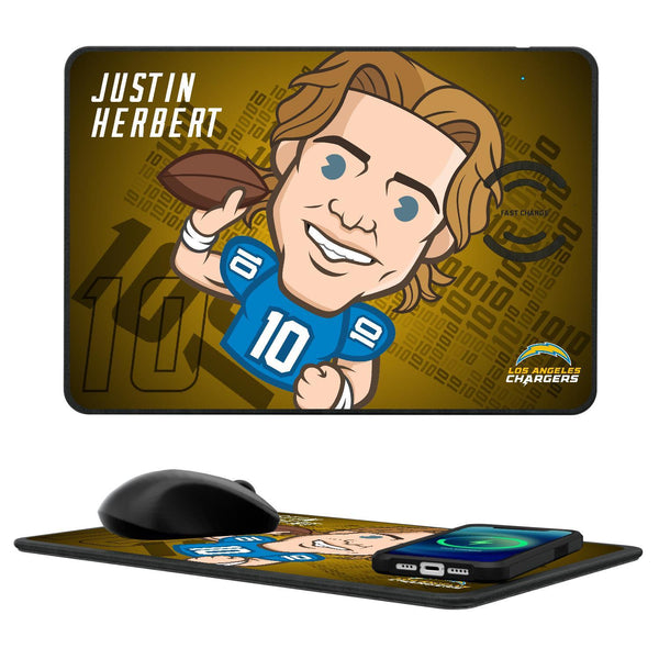 Justin Herbert Los Angeles Chargers 10 Emoji 15-Watt Wireless Charger and Mouse Pad
