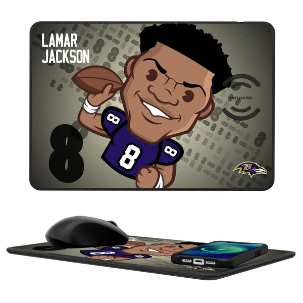 Lamar Jackson Baltimore Ravens 8 Emoji 15-Watt Wireless Charger and Mouse Pad