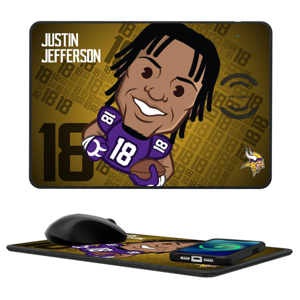 Justin Jefferson Minnesota Vikings 18 Emoji 15-Watt Wireless Charger and Mouse Pad