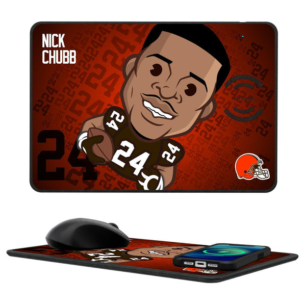 Nick Chubb Cleveland Browns 24 Emoji 15-Watt Wireless Charger and Mouse Pad