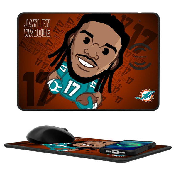 Jaylen Waddle Miami Dolphins 17 Emoji 15-Watt Wireless Charger and Mouse Pad