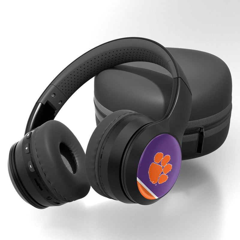 Clemson Tigers Stripe Wireless Over-Ear BT Headphones With Case