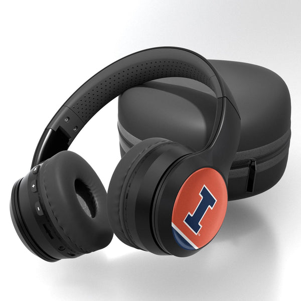 Illinois Fighting Illini Stripe Wireless Over-Ear BT Headphones With Case