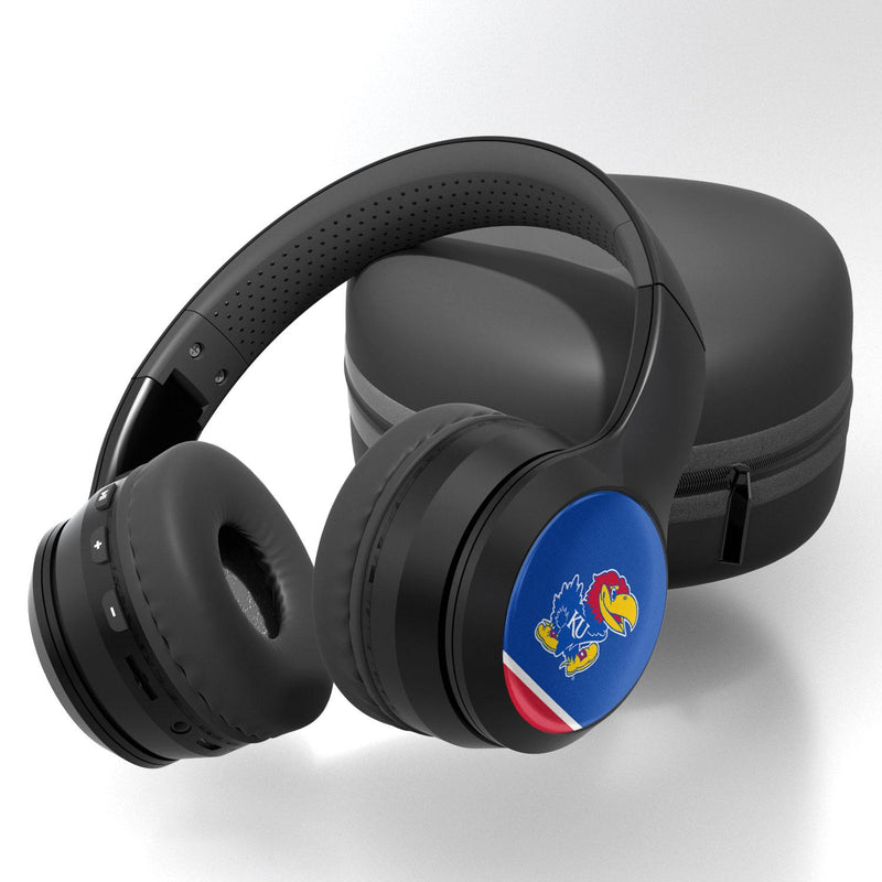 Kansas Jayhawks Stripe Wireless Over-Ear BT Headphones With Case