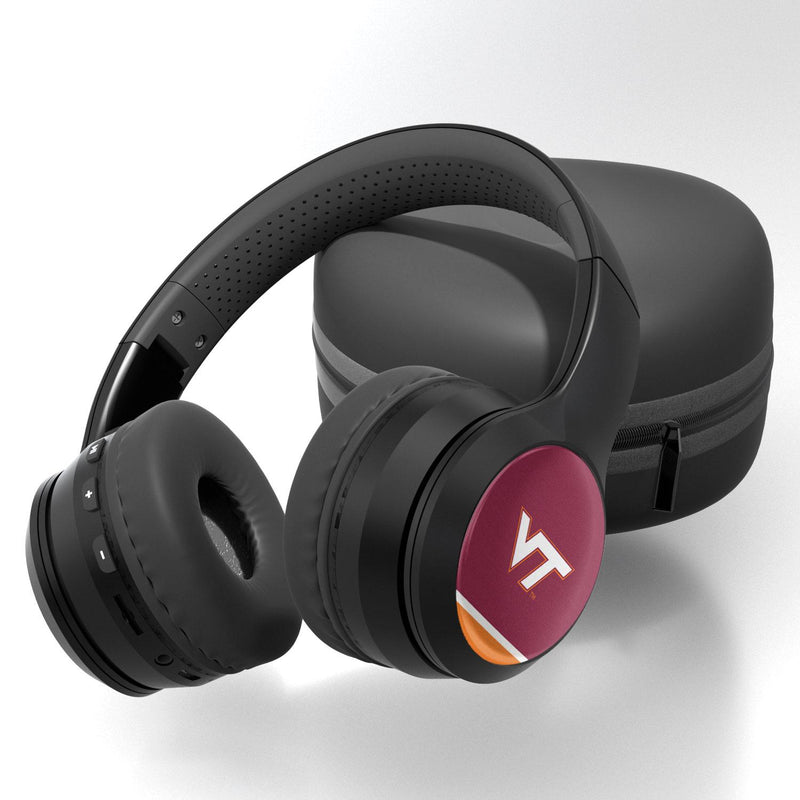 Virginia Tech Hokies Stripe Wireless Over-Ear BT Headphones With Case