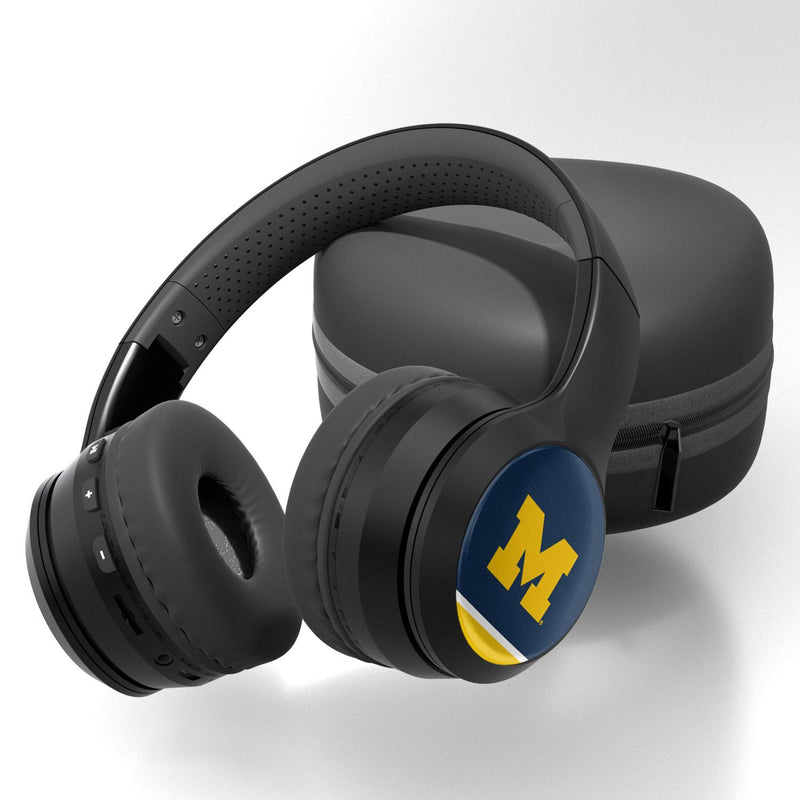 Michigan Wolverines Stripe Wireless Over-Ear BT Headphones With Case