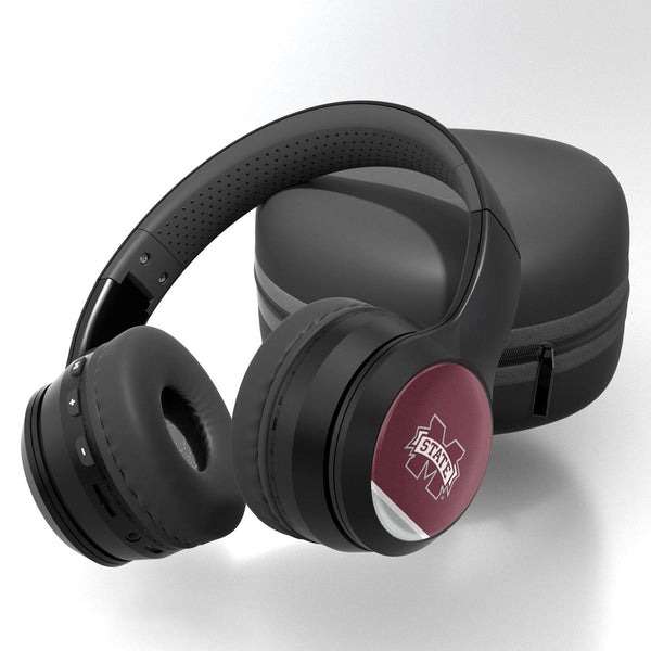 Mississippi State Bulldogs Stripe Wireless Over-Ear BT Headphones With Case