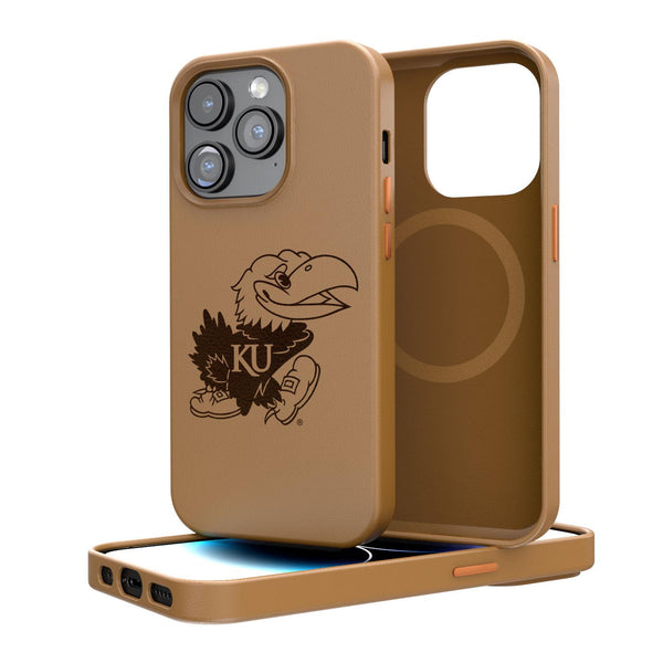 Kansas Jayhawks Woodburned iPhone Brown Magnetic Case