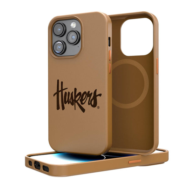 Nebraska Huskers Woodburned iPhone Brown Magnetic Case