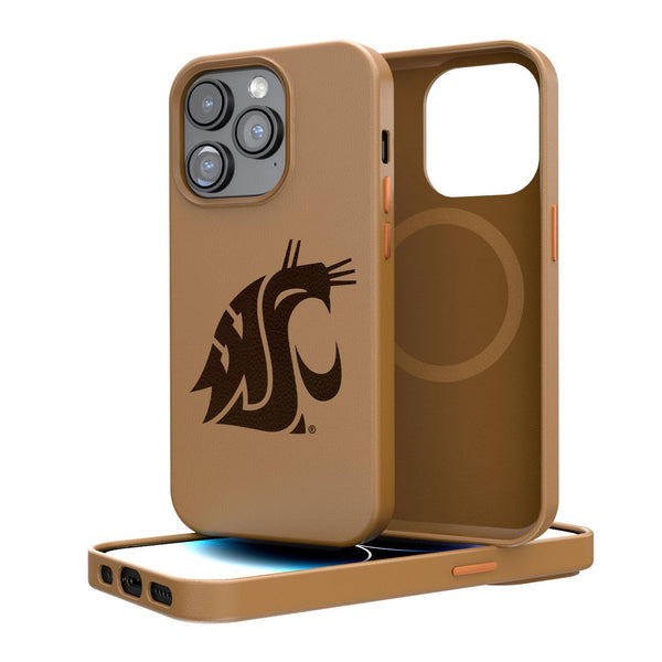 Washington State Cougars Woodburned iPhone Brown Magnetic Case