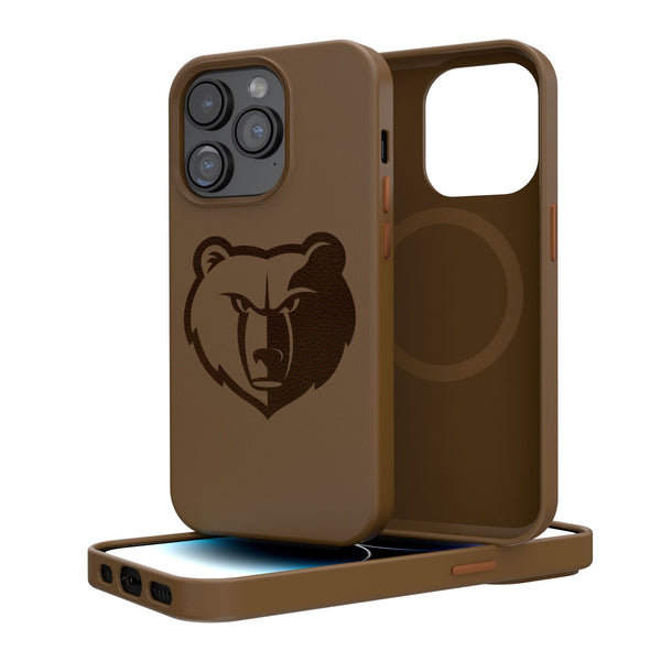 Memphis Grizzlies Woodburned iPhone 14 Brown Magnetic Case