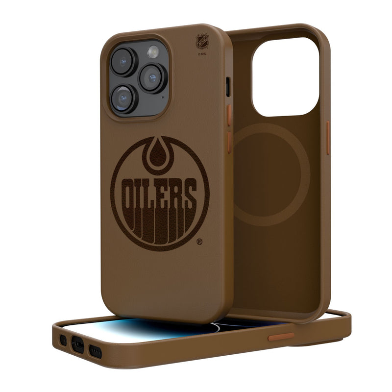 Edmonton Oilers Woodburned iPhone 14 Brown Magnetic Case