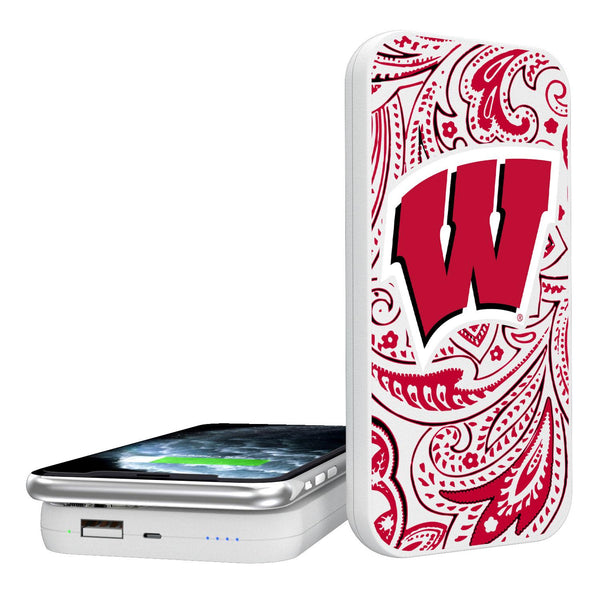 Wisconsin Badgers Paisley 5000mAh Portable Wireless Charger