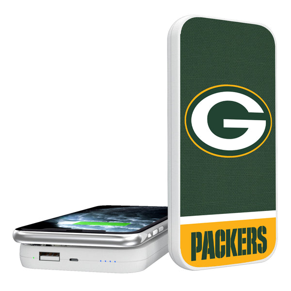 Green Bay Packers Solid Wordmark 5000mAh Portable Wireless Charger
