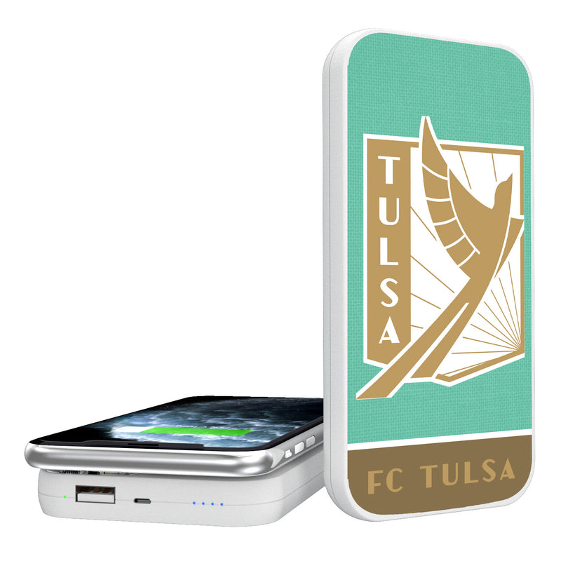 FC Tulsa   Solid Wordmark 5000mAh Portable Wireless Charger